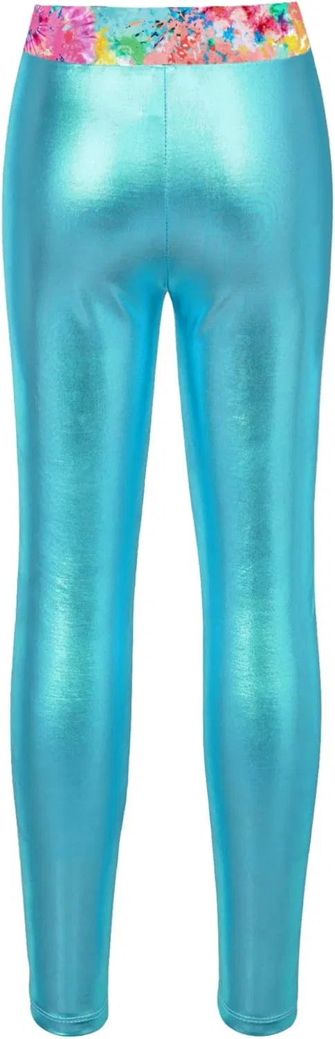 Леггинсы блестящие металлик Loodgao для девочек, цвет Metallic,cyan — фото 2