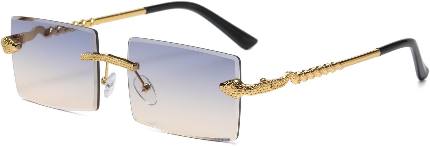 

Солнцезащитные очки LJCZKA прямоугольной формы без оправы для женщин и мужчин, квадратной формы, роскошная металлическая оправа, прямоугольные очки в стиле 2000-х, Goldbluebrown