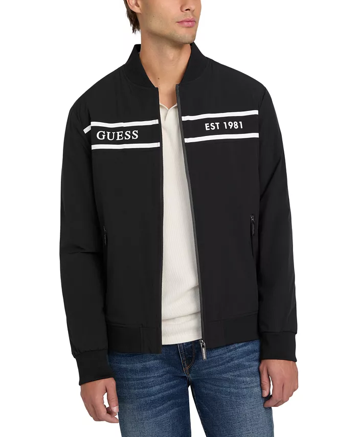 

Мужская легкая бомбер с логотипом на молнии GUESS, черный