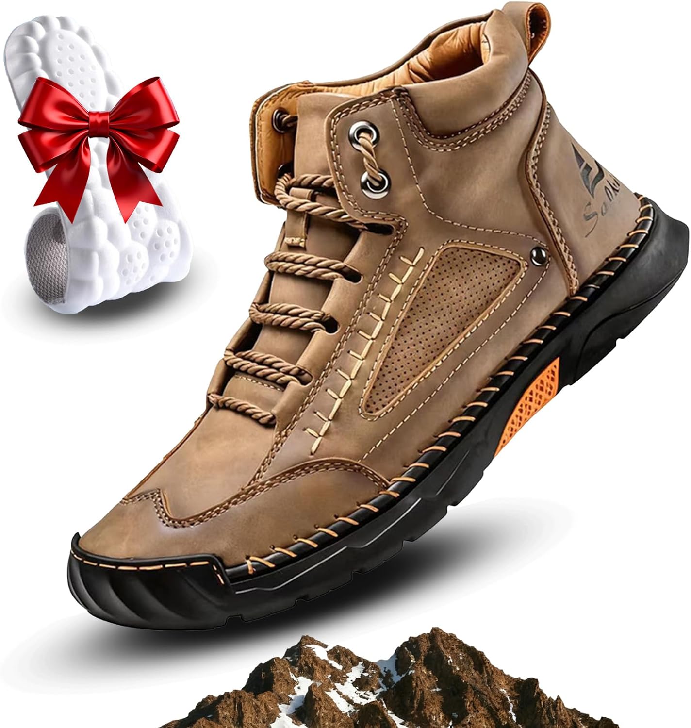 

Мужские удобные кожаные ботинки ручной работы Seruvini Tough Workwear Style, водонепроницаемые, с поддержкой свода стопы и снятием нагрузки, хаки