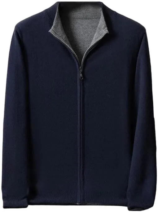 

Мужской кардиган с воротником-стойкой на молнии, двойной вязки