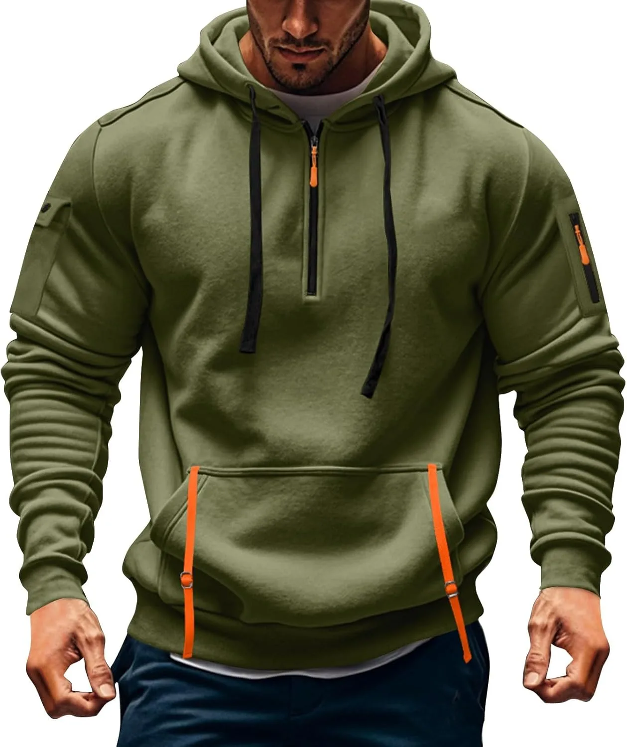 

GOFULY Zip Up Hoodies Men стильный флисовый тактический свитшот с капюшоном и карманом