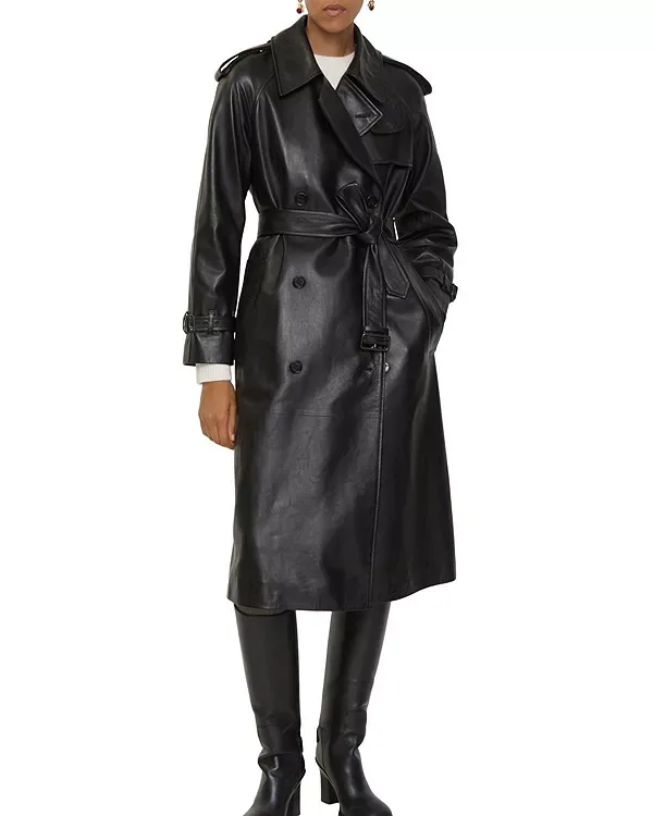 Тренч Burberry Каслфорд, длинный, кожаный, черный — фото 3