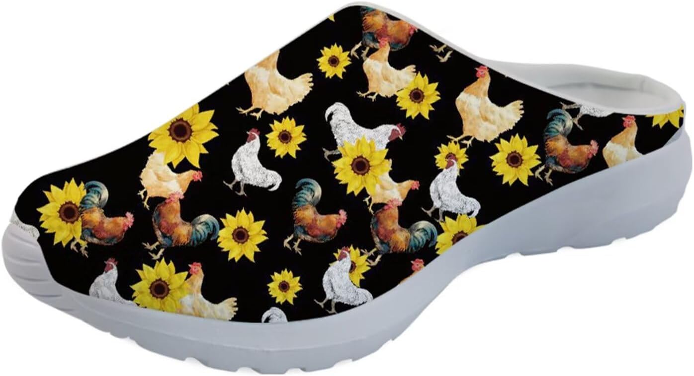 

Мужские садовые сабо GLENLCWE, женские сабо-сандалии, сетчатые пляжные тапочки для душа, повседневные мюли с поддержкой свода стопы для дома и улицы, Rooster Sunflower