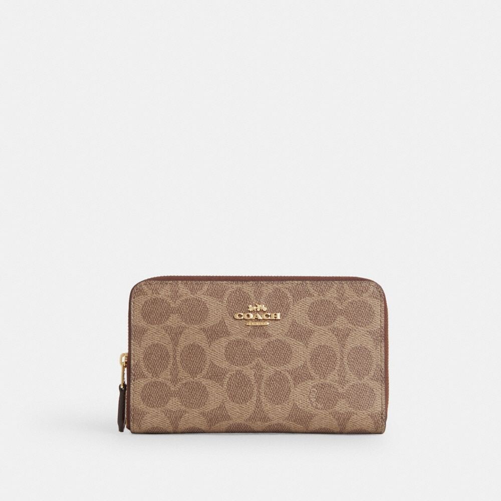 

Средний кошелек с застежкой-молнией COACH, золотой/желтовато-коричневый/коричневый