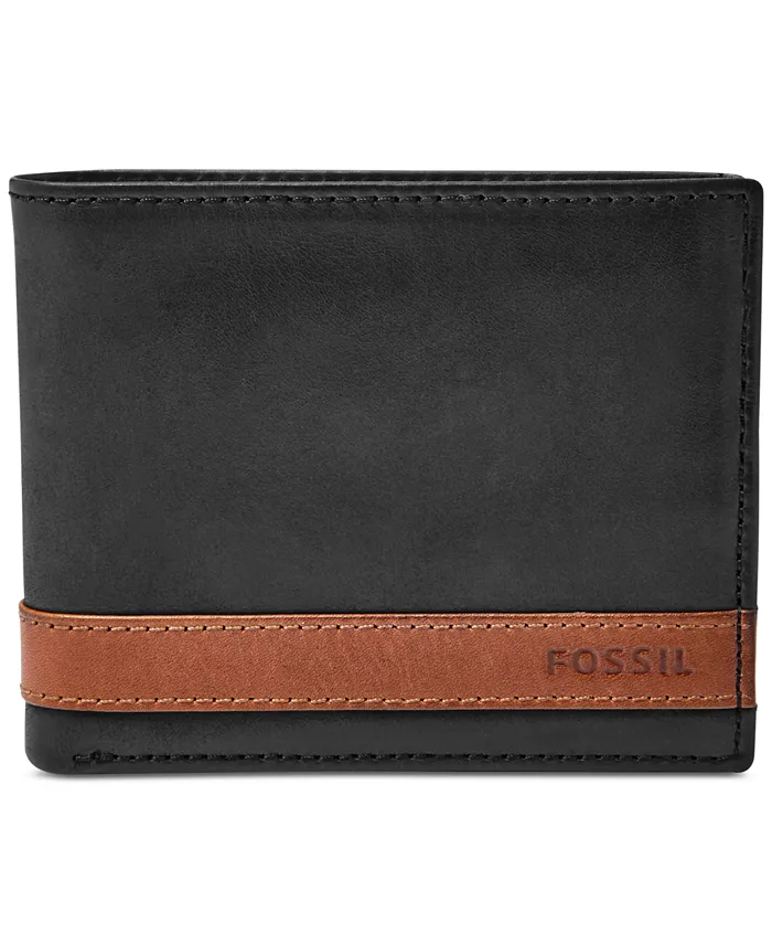 

Мужской кожаный кошелек Quinn Bifold с откидным отделением для ID Fossil, черный