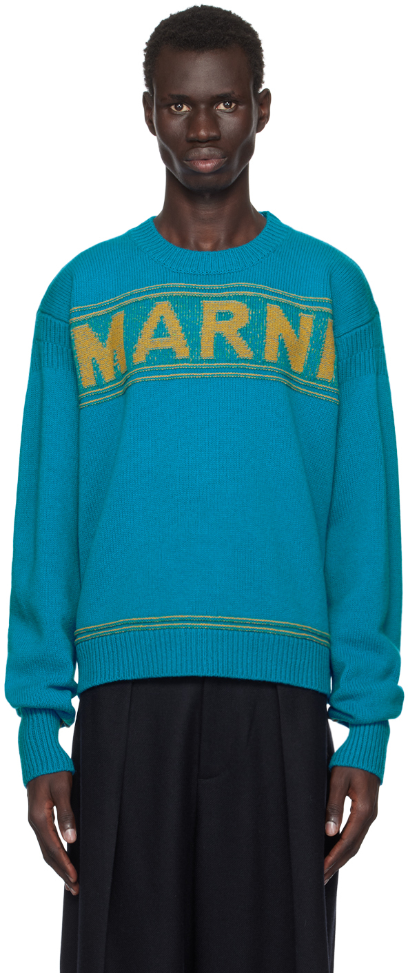 

Синий свитер с логотипом Fisherman Marni