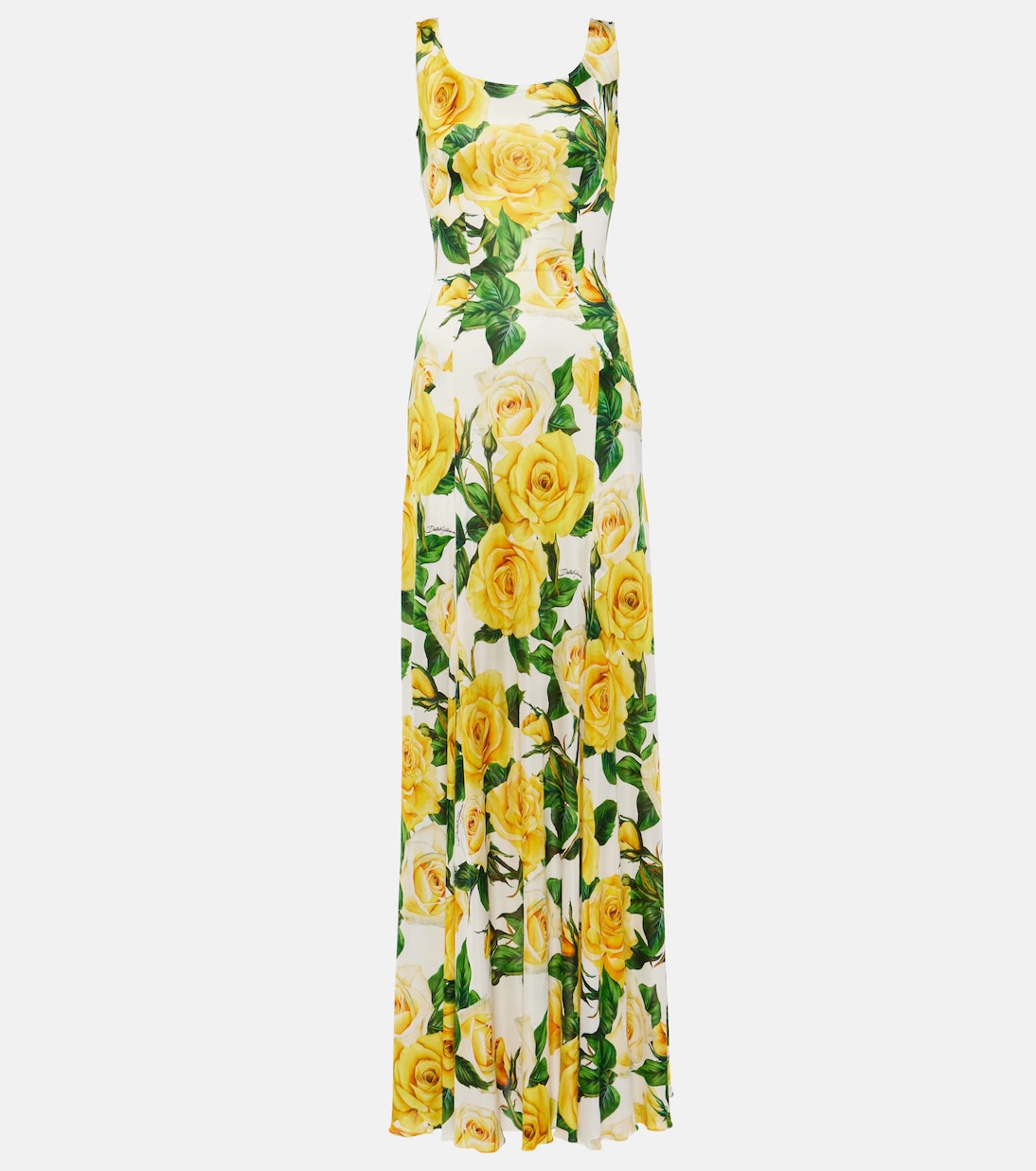 

Платье макси с цветочным принтом и плиссе Dolce&Gabbana, Rose Gialle Fdo Bco