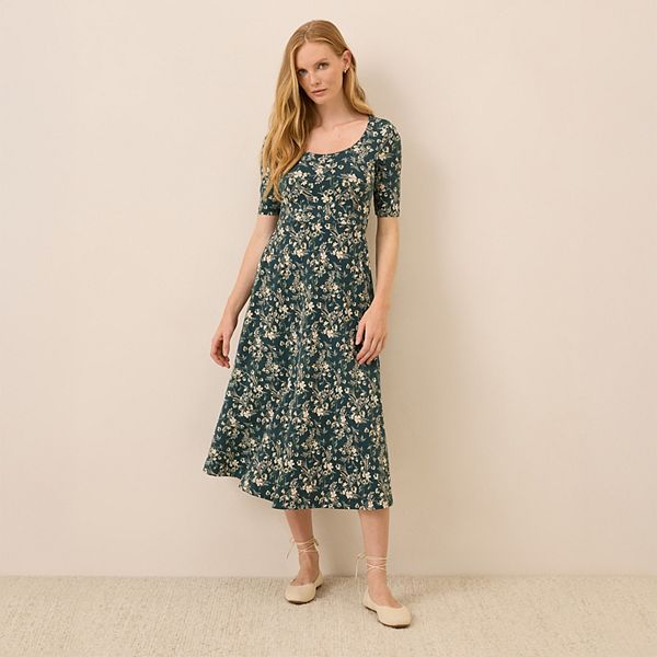 

Платье-миди Organic fit & flare с круглым вырезом Pact, Fjord Floral