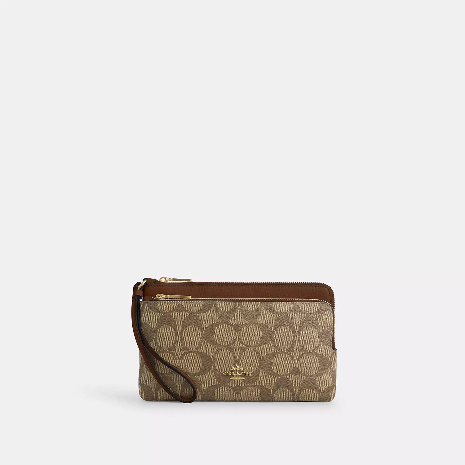 

Кошелек Coach Outlet с двойной молнией из фирменной парусины, цвет Gold/Khaki Saddle 2