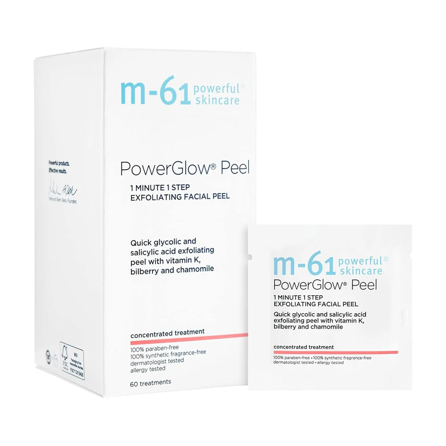 Пилинг M-61 — PowerGlow | Отшелушивающий для лица с гликолевой и салициловой кислотами. 1 минута, 1 шаг