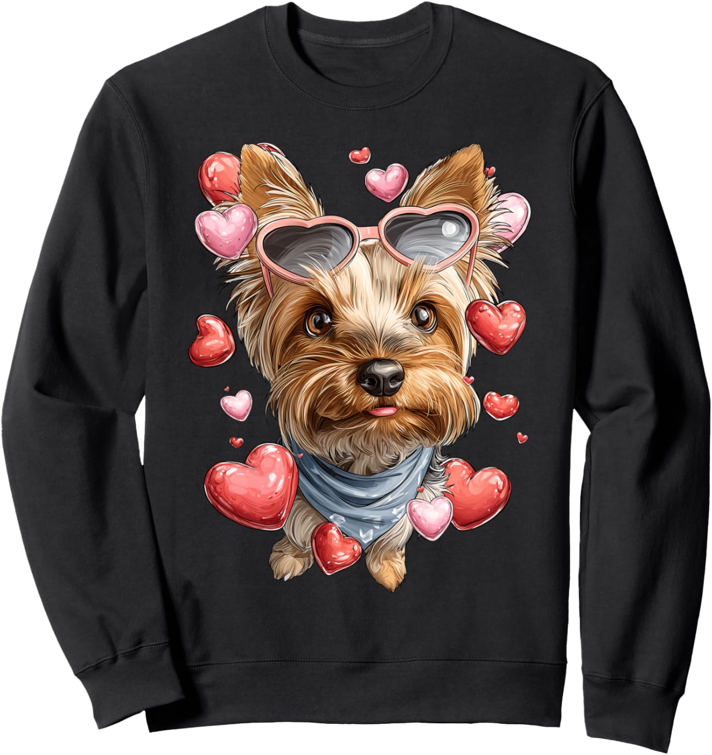 

Толстовка с изображением йоркширского терьера и очков в форме сердца ко Дню святого Валентина Yorkshire Terrier Dog Heart Love Gifts, черный