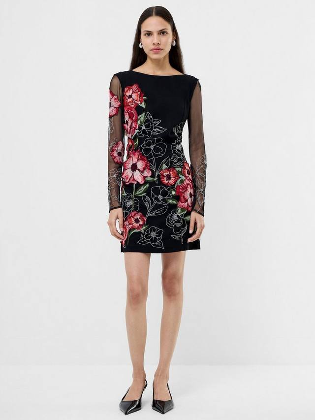 

Astrida платье мини с вышивкой цветочным узором из крепа French Connection, Black/Multi