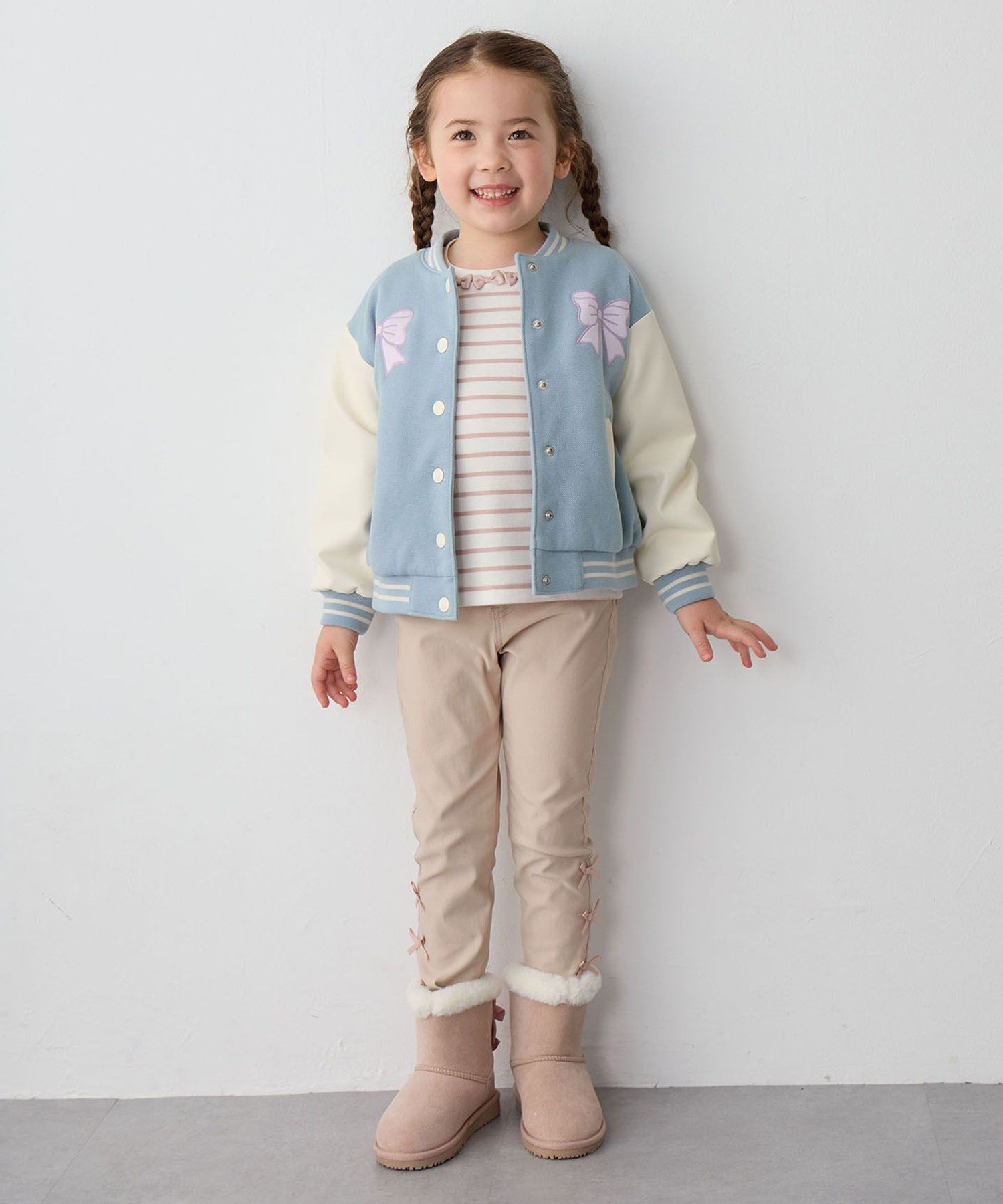 Футболка с длинными рукавами и окантовкой из лент* Any Kids, Pink x Ecru [112] — фото 4