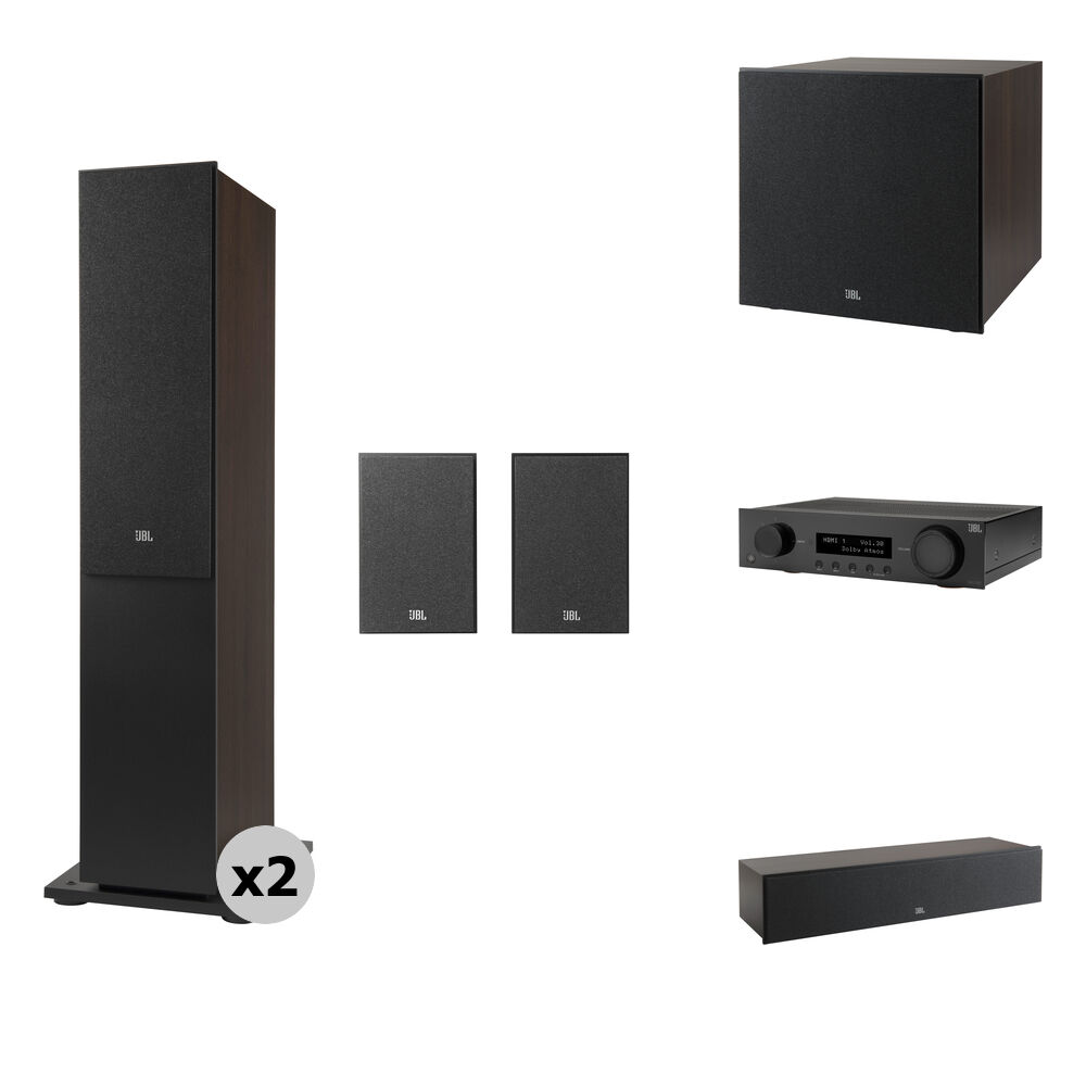 

JBL MA710 7.2-канальный A/V-ресивер и комплект акустики объемного звучания 5.1 (эспрессо/черный)