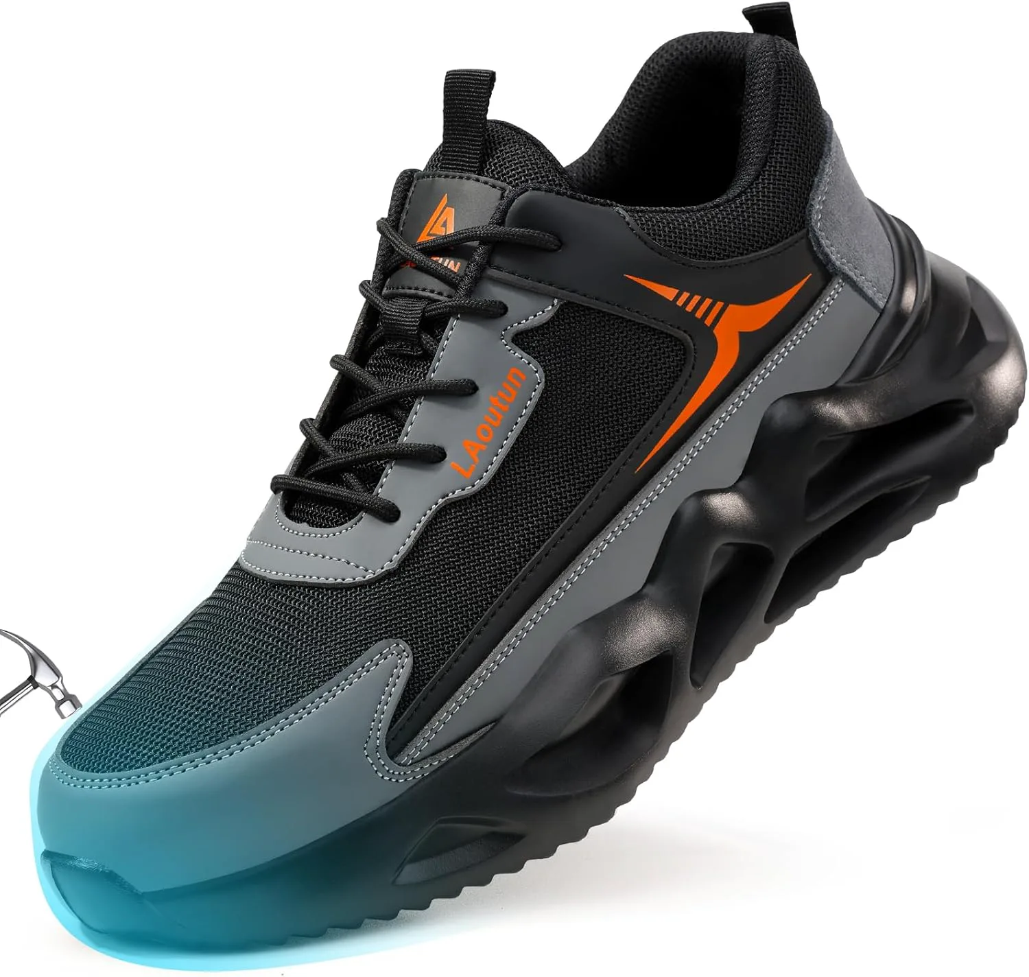 

Рабочие обувь с металлическим носком LAoutun для мужчин и женщин, защищающие безопасностью, неразрушимые кроссовки с металлическим носком, легкая рабочая обувь, черный