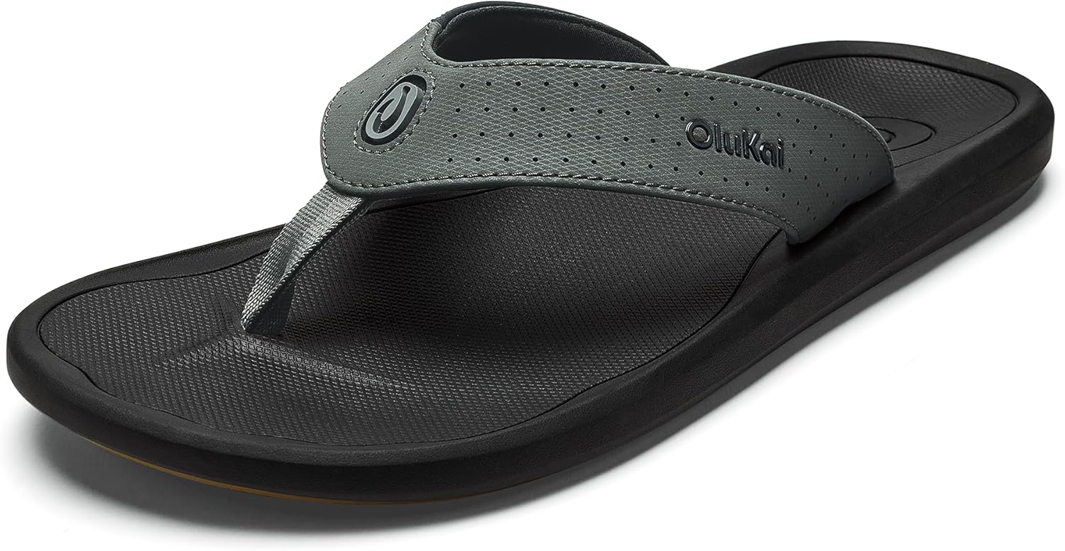 

Мужские пляжные сандалии OLUKAI Ki'i, быстро сохнущие шлепанцы, водостойкие и легкие, с литой стелькой и ультракомфортной посадкой, Rock/Lava Rock