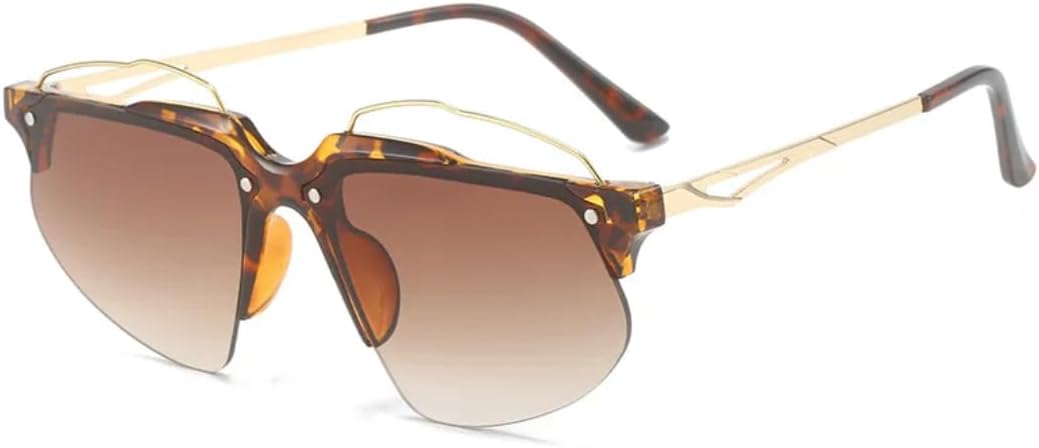 

Модные женские солнцезащитные очки без оправы в стиле панк, «кошачий глаз», ретро, ​​роскошные очки с защитой от УФ-излучения UV400, мужские спортивные очки для вождения TVTBBVV, Leopard