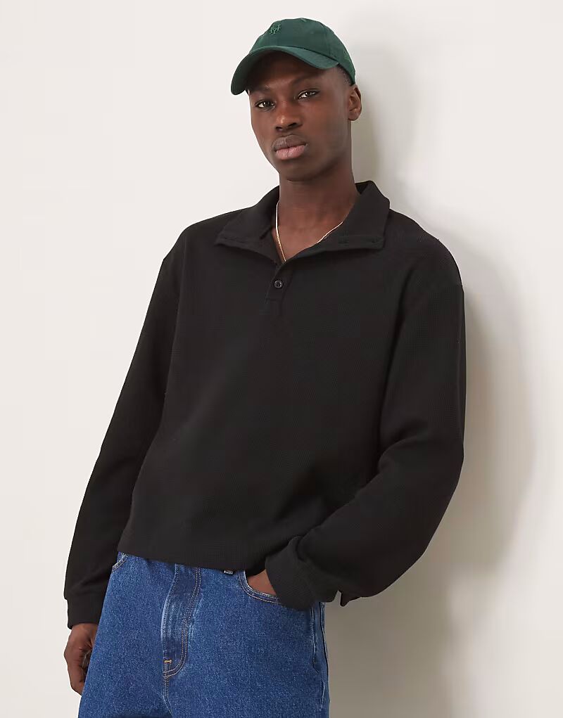 

Толстовка свободного кроя ASOS DESIGN с заниженной линией плеч, вафельным воротником и начесом, черного цвета
