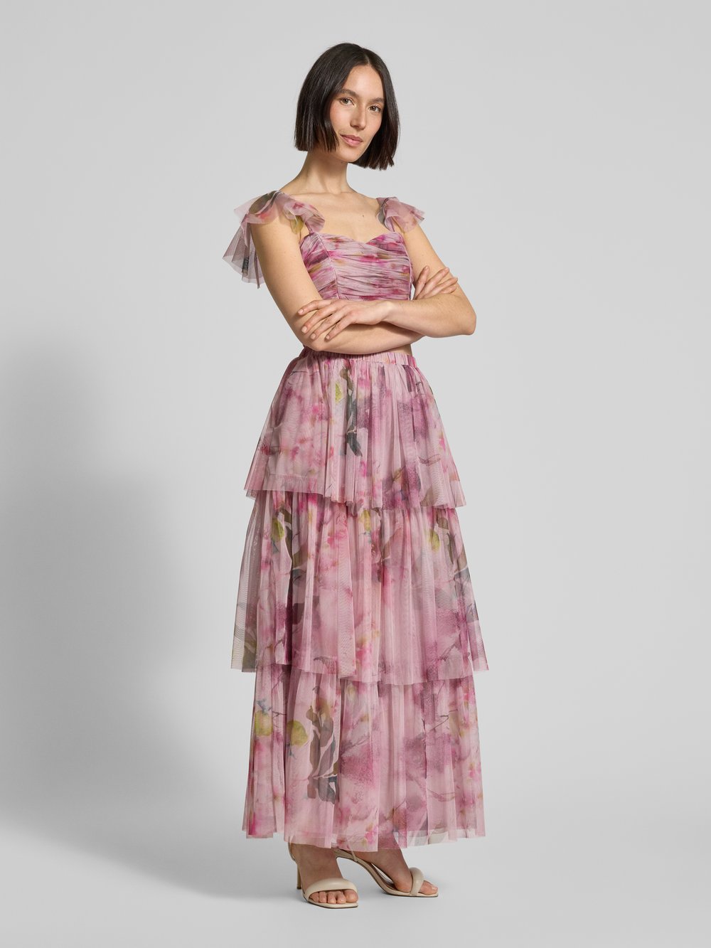 

Юбка макси с многоярусным дизайном LACE & BEADS, розовый