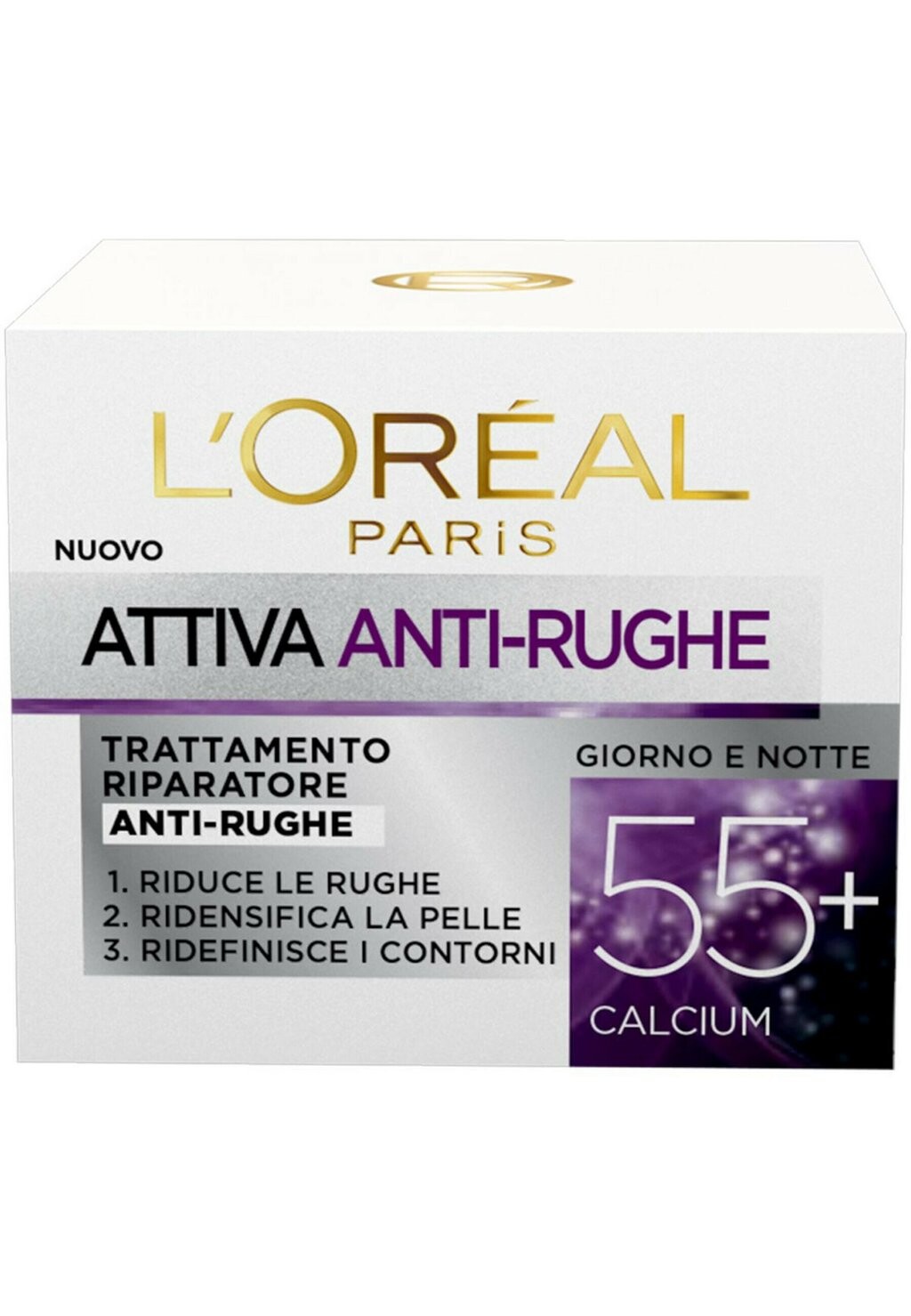 

Дневной крем Crema Viso Anti-Rughe Attiva 55+, Trattamento Riparatore Anti-Rughe, Ridansifica E Ridefinisce I Contorni, 50 Ml L'Oréal, прозрачный