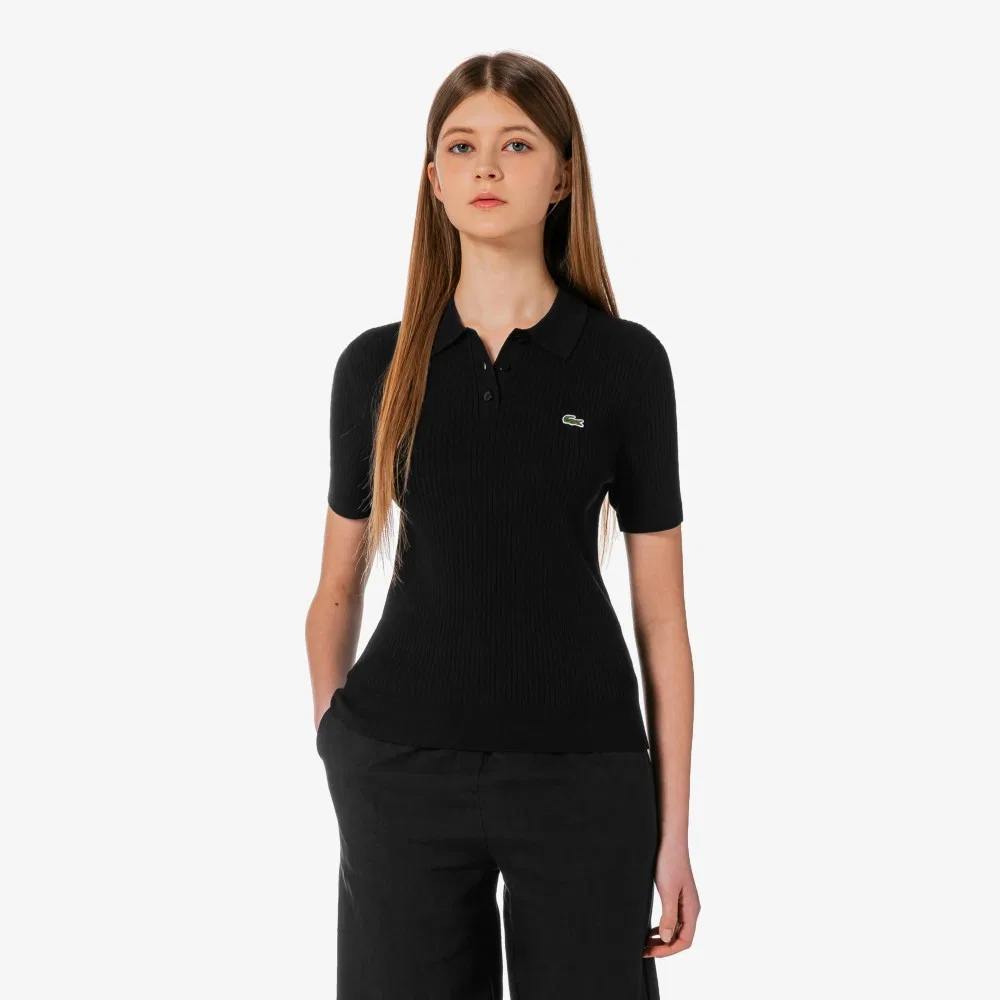 Свитер-поло женский Lacoste в рубчик, черный