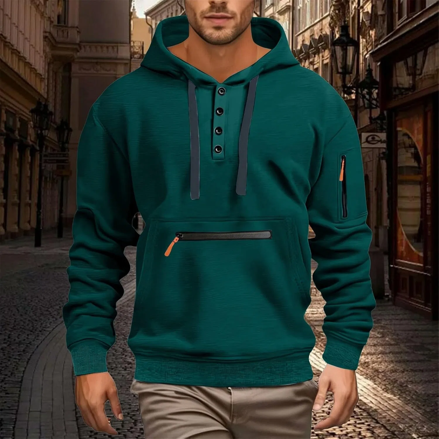 Мужская худи с капюшоном, full zip, Green — фото 3
