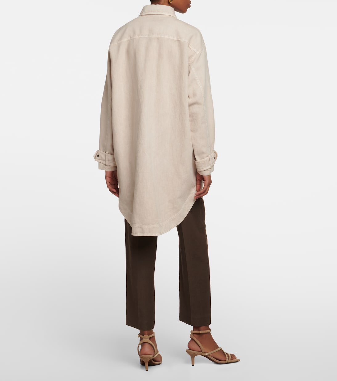 Верхняя рубашка из хлопка и льна Brunello Cucinelli, Soft Stone — фото 3