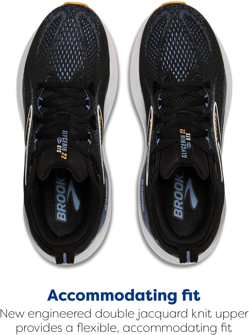 Мужские беговые кроссовки Brooks Glycerin GTS 22 с поддержкой, черный/оранжевый/голубой — фото 4