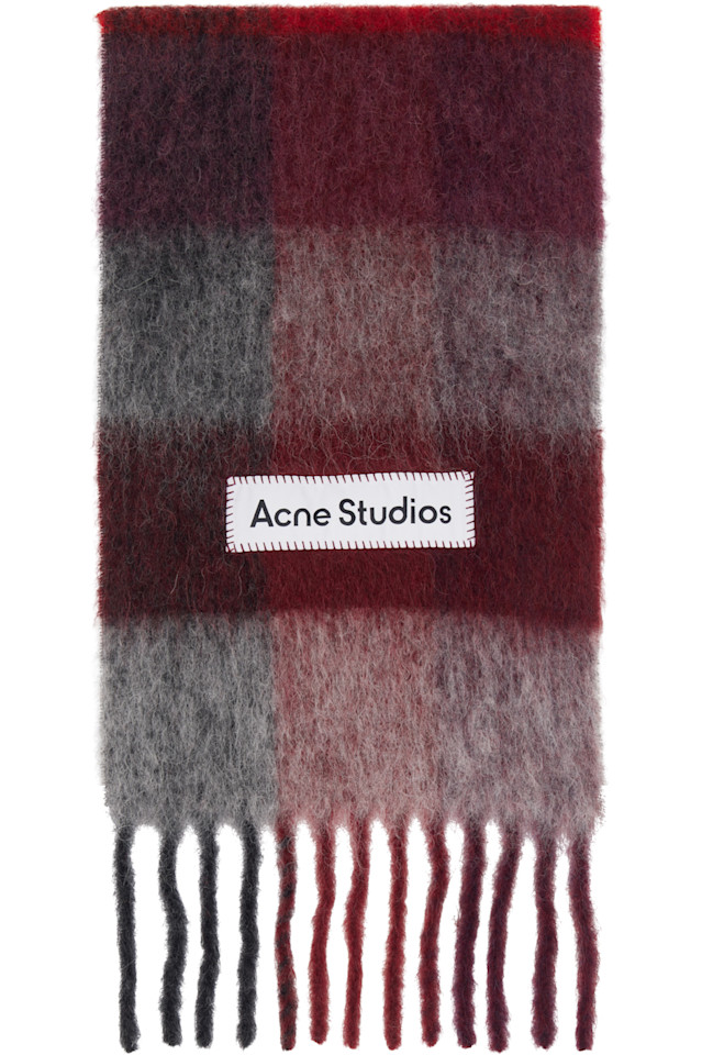

Acne Studios Шарф в красно-серую клетку с бахромой