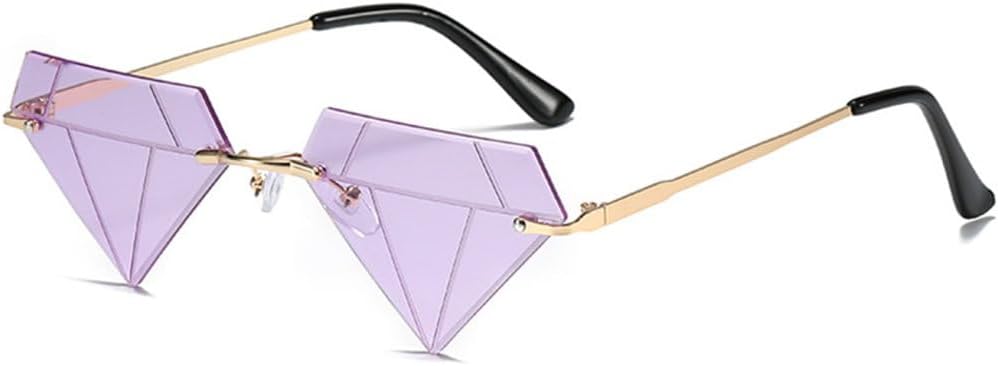 

Модные солнцезащитные очки без оправы в форме ромба для женщин, очки «кошачий глаз» и треугольные солнцезащитные очки для мужчин, забавные очки для вечеринок, женские очки TYUVIVO, Gold Purple