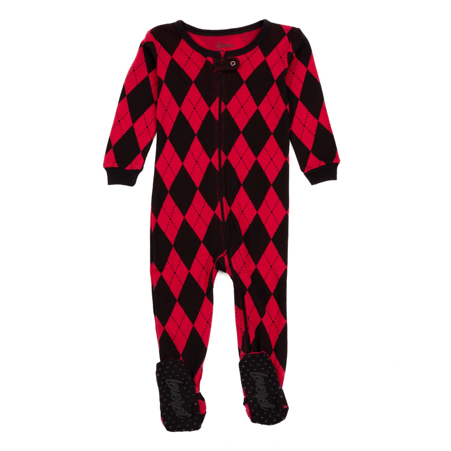 

Рождественские детские хлопковые пижамы на ногах Argyle Leveret, цвет Argyle Black & Red