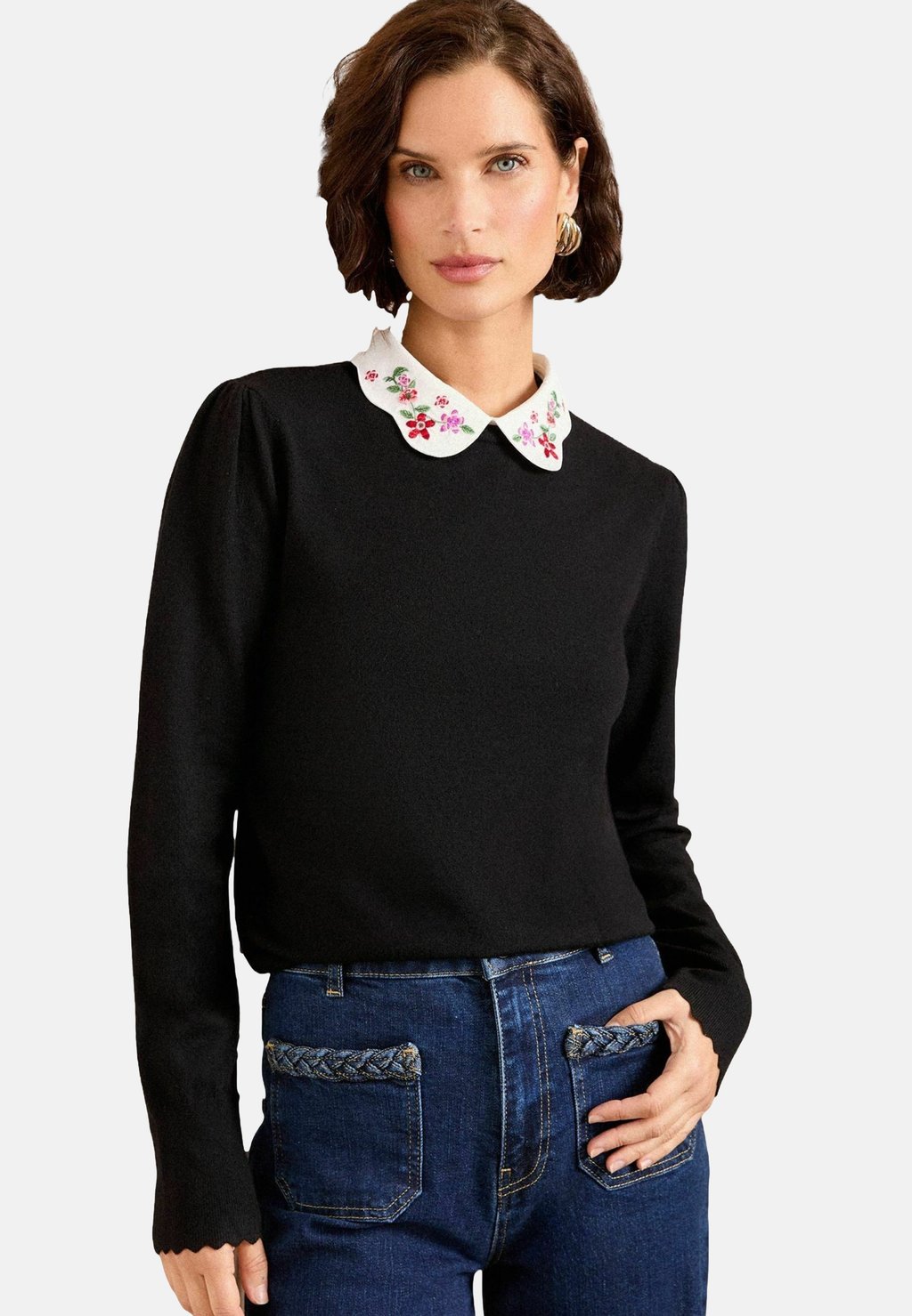 

Джемпер REGULAR FIT - EMBROIDERED POPLIN COLLAR FINE GAUGE Love & Roses, черный