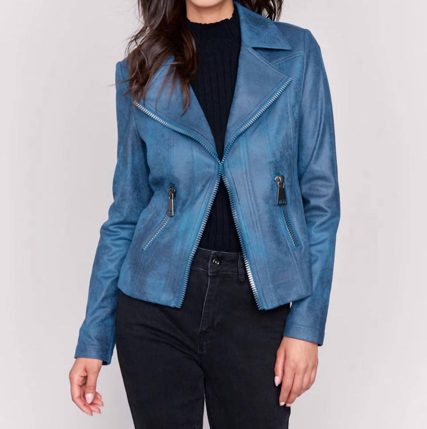 

Винтажная куртка Perfecto Moto из искусственной кожи синего цвета CHARLIE B