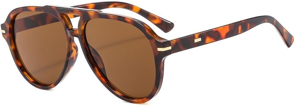 

Ретро-солнцезащитные очки-пилот с двойной перемычкой для женщин, модные градиентные очки с защитой от УФ-излучения UV400 для мужчин, трендовые солнцезащитные очки с заклепками SKFGNX, Leopard Tea