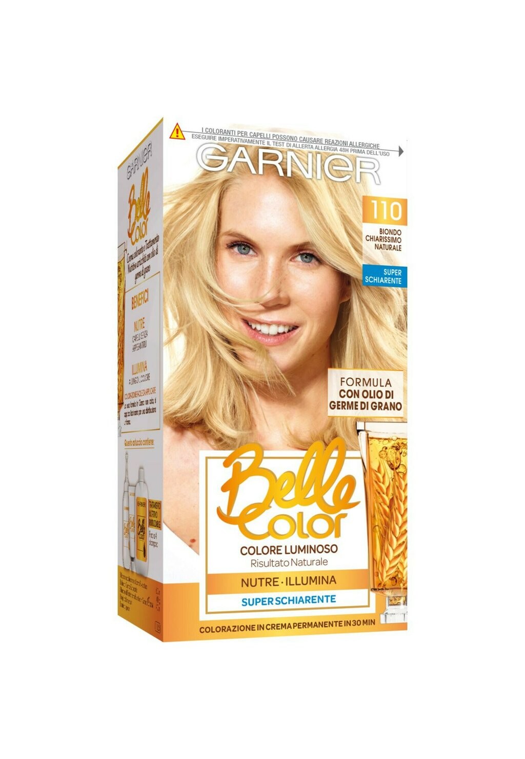 

Краска для волос TINTA CAPELLI BELLE COLOR, COLORE LUMINOSO E RIFLESSI NATURALI, COPRE IL 100% DEI CAPELLI BIANCHI, 2 PACK Garnier, желтый