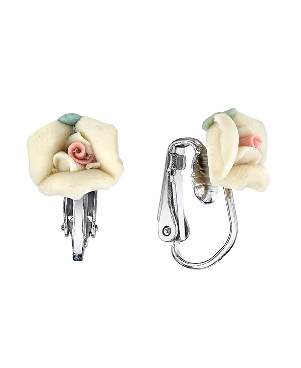 

Серьги-Клипсы с розами из фарфора серебристого тона 2028, cream