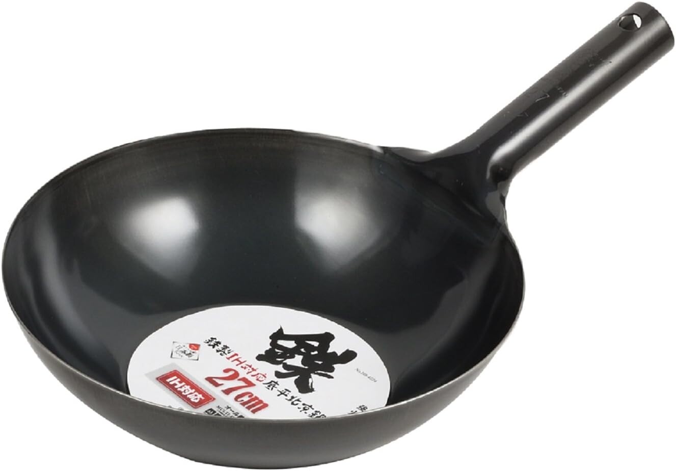 

Pearl Metal HB-4224 Вок, черный, 10,6 дюймов (27 см), утюг, индукционный, плоское дно, пекинская кастрюля, Black