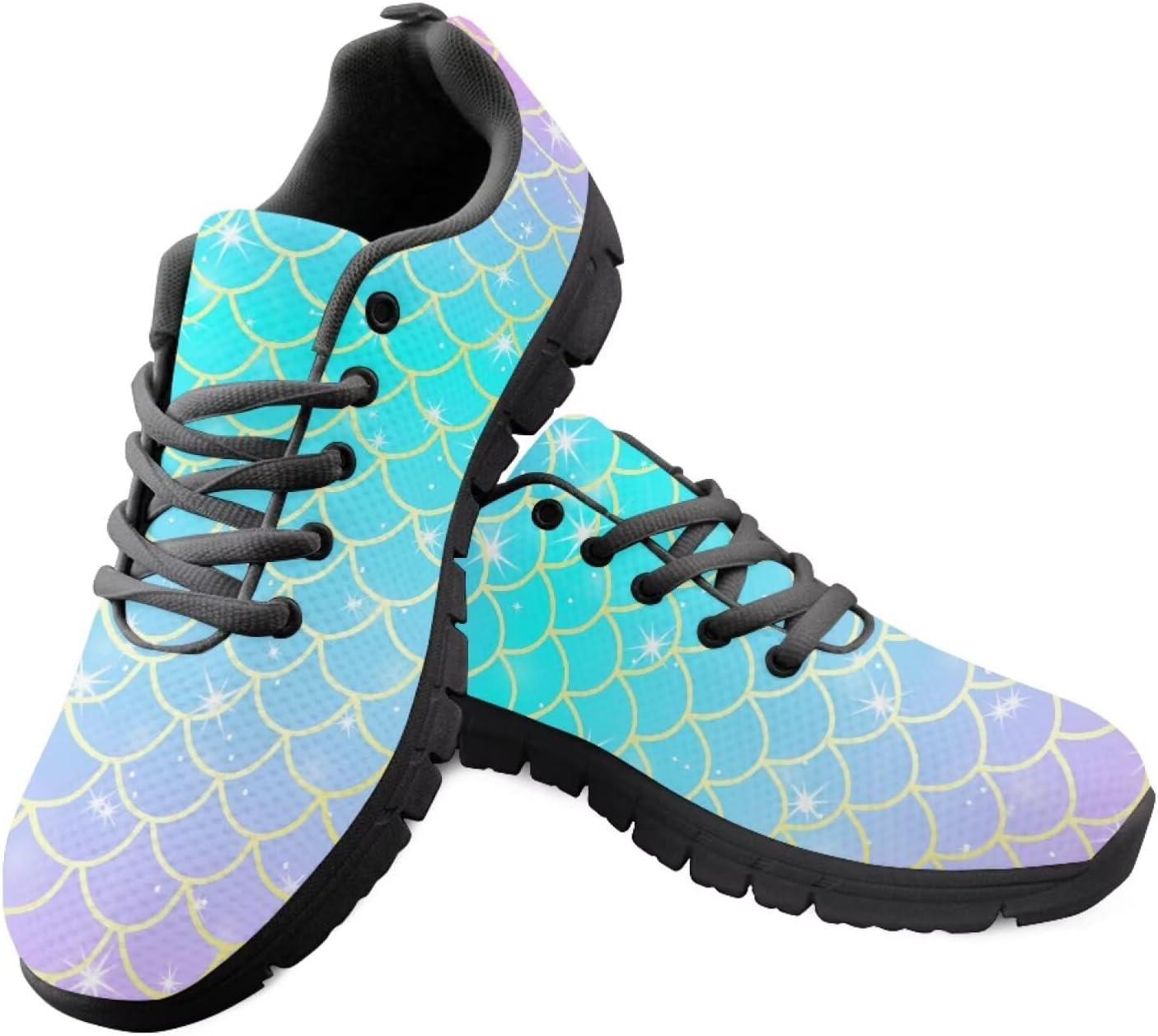 

Мужские удобные кроссовки для ходьбы PinUp Angel с забавным рисунком, дышащей сетчатой вставкой, Pink Aqua Mermaid Scale