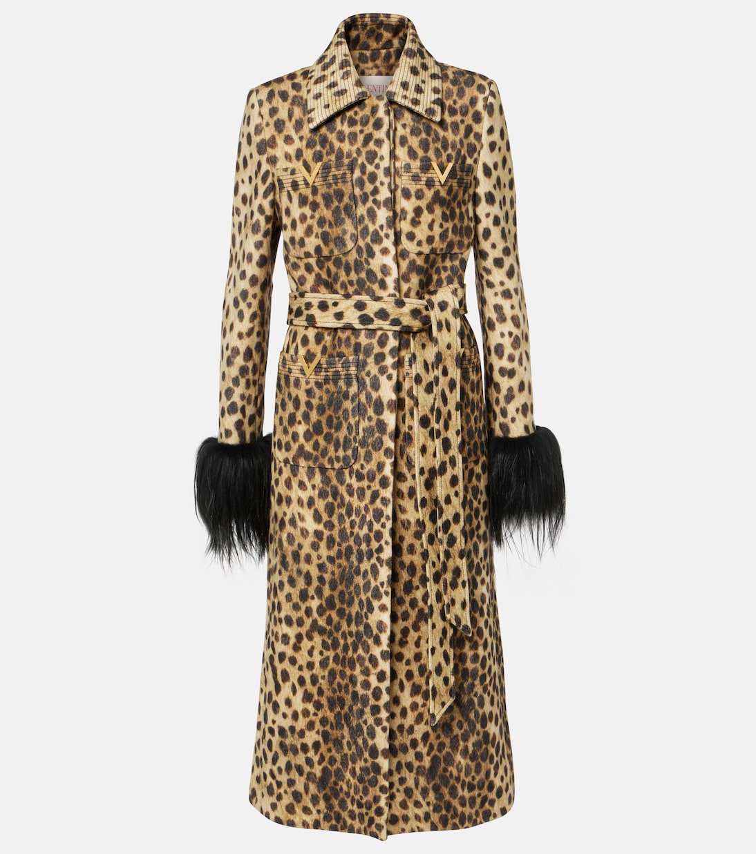 

Шерстяное пальто с поясом Jaguar Spots VGold Valentino, Animalier
