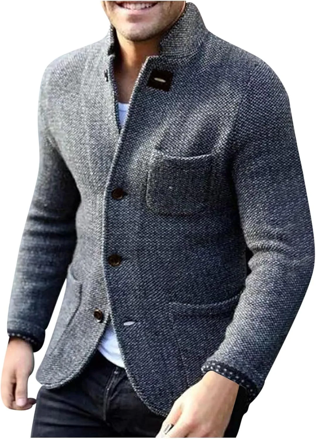 

Мужской кардиган с воротником стойкой и карманами XDFVC