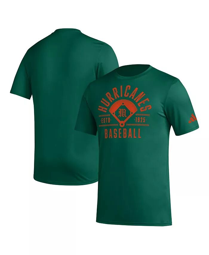

Мужская зеленая потертая бейсбольная футболка Miami Hurricanes Exit Velocity Pregame AEROREADY adidas