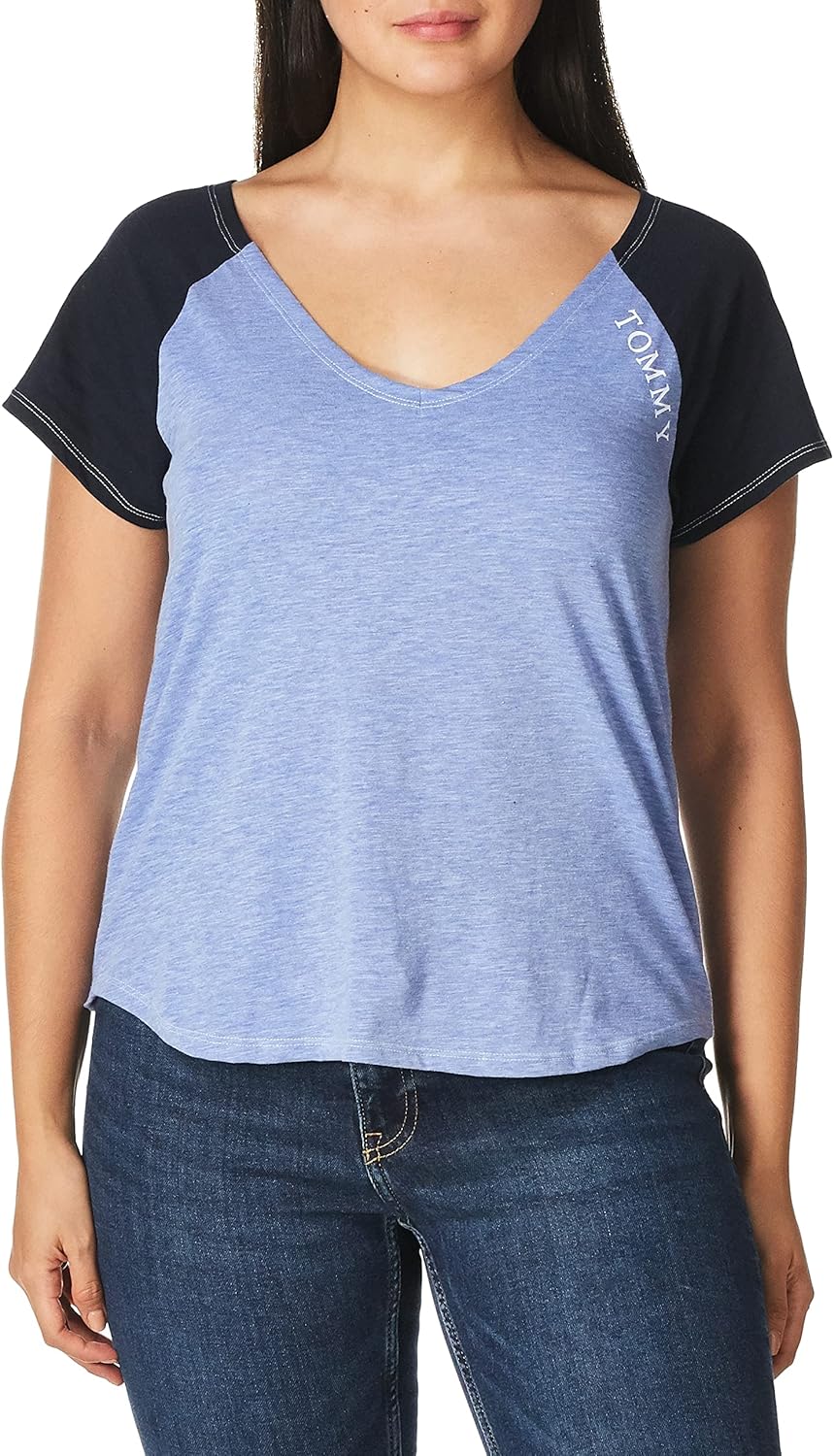 

Женская хлопковая футболка с коротким рукавом Tommy Hilfiger с логотипом Hilfiger, домашняя пижама, Warm Chambray