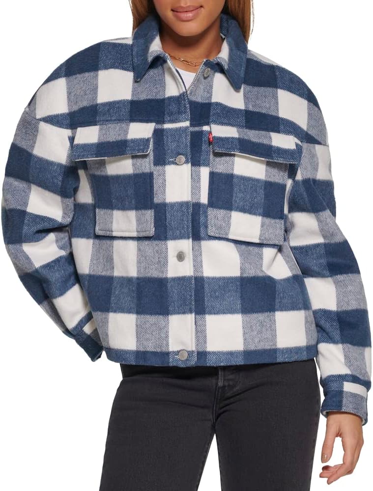 

Levi's Женская короткая куртка-рубашка из шерстяной смеси, Blue/White Check Plaid