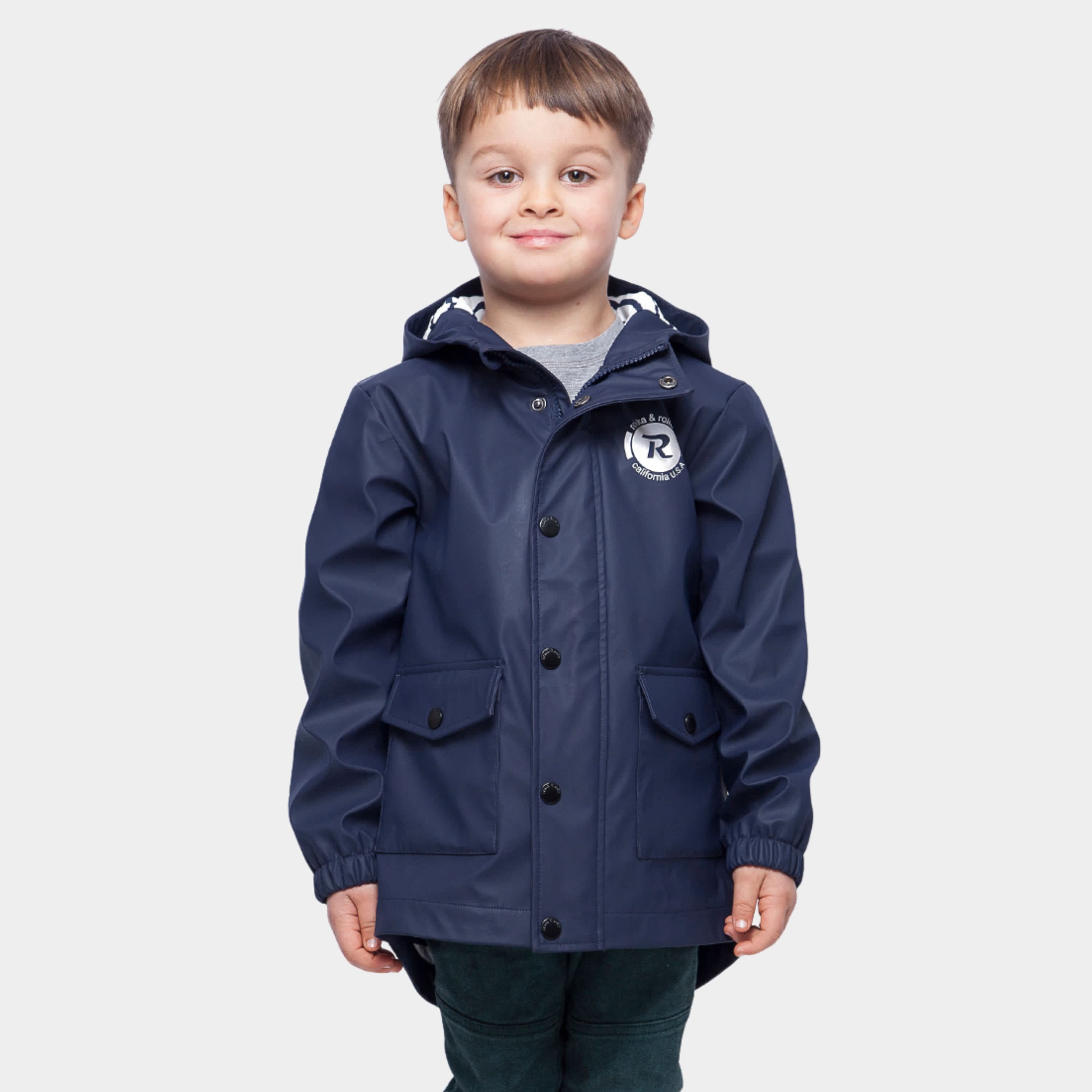 

Водонепроницаемые дождевики Rokka&Rolla для мальчиков и малышей, прорезиненные куртки, темно-синий
