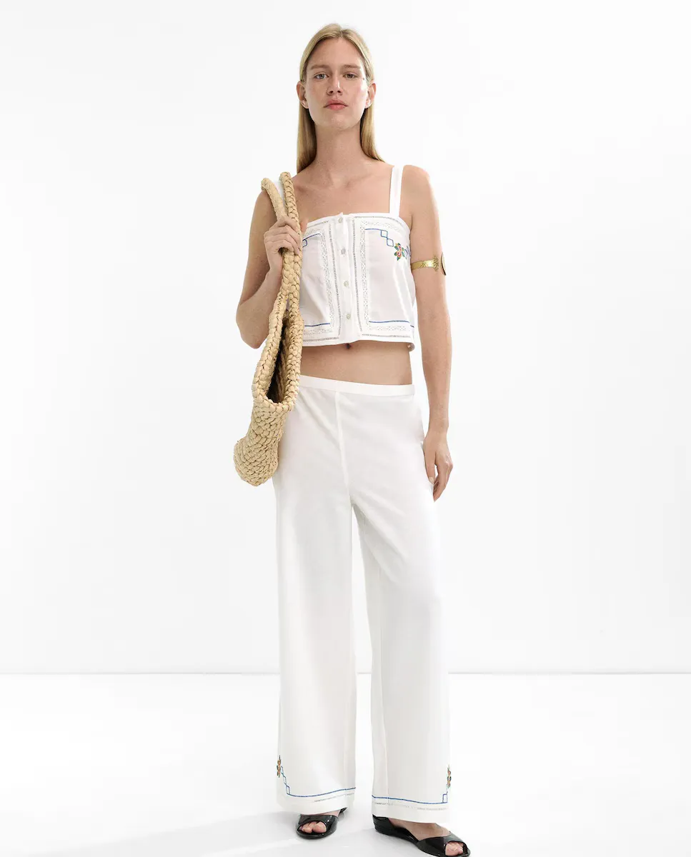 

Женские брюки свободного кроя с вышитыми деталями на манжетах Parfois, белый