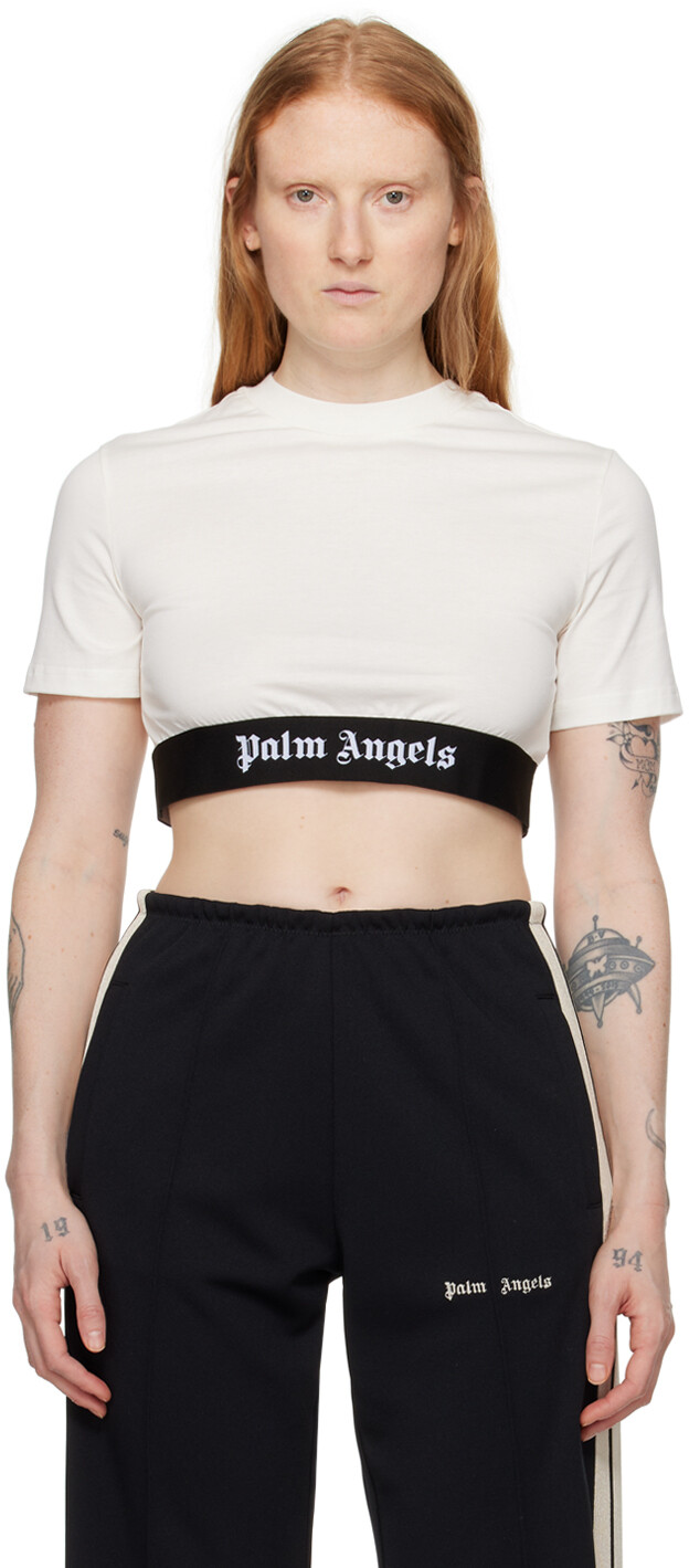 

Бело-белая футболка с круглым вырезом Palm Angels