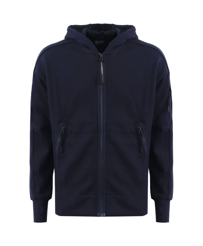 

Толстовка с капюшоном и диагональным рельефным рисунком из флиса на молнии C.P. Company, синий