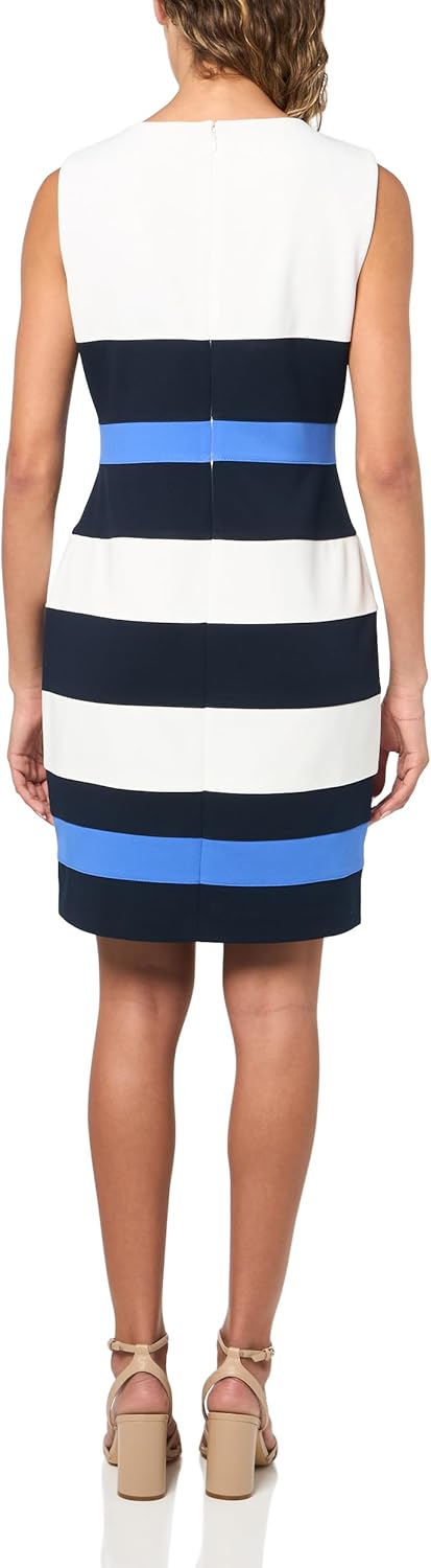 Женское мини-платье-футляр без рукавов Tommy Hilfiger из крепа-скуба в полоску, Ivory/Sky Captain/Amparo Blue — фото 2