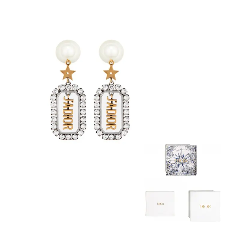 

DIOR Белые искусственные кристаллы, белые бусины из смолы, палладированные серьги Women's